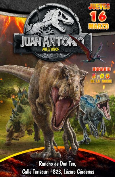 Jurassic World, El Reino Caido Invitación de Cumpleaños Digital Personalizada