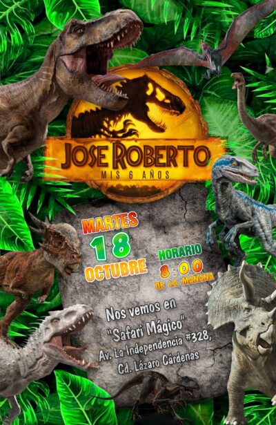Jurassic World Dominion Invitación de Cumpleaños Digital Personalizada
