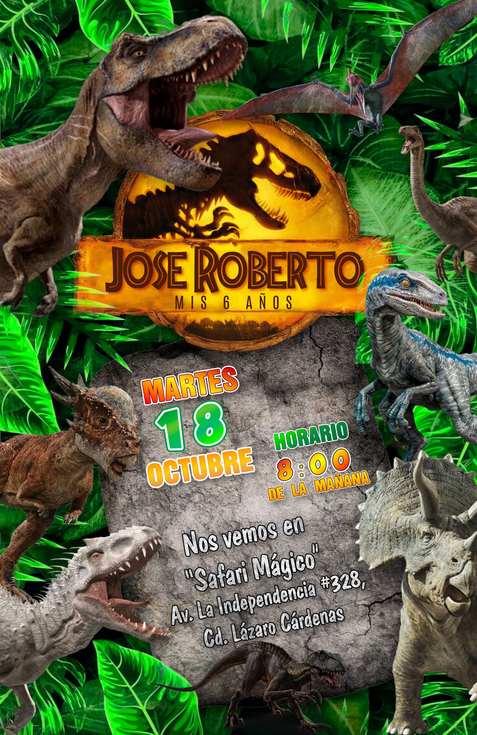 Jurassic World Dominion Invitación de Cumpleaños Digital Personalizada