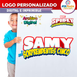 Alternative view of Spidey y sus Sorprendentes Amigos Spiderman Logo Personalizado con Nombre para Cumpleaños