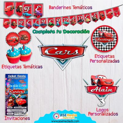 Cars Rayo Mcqueen Banderines Temáticos Imprimibles para Cumpleaños