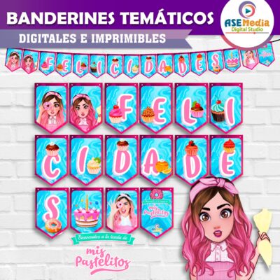 Mis Pastelitos Banderines Temáticos Imprimibles para Cumpleaños
