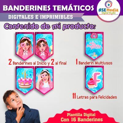 Mis Pastelitos Banderines Temáticos Imprimibles para Cumpleaños