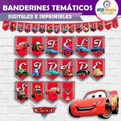 Cars Rayo Mcqueen Banderines Temáticos Imprimibles para Cumpleaños