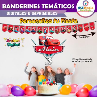 Cars Rayo Mcqueen Banderines Temáticos Imprimibles para Cumpleaños