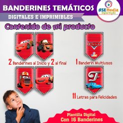 Cars Rayo Mcqueen Banderines Temáticos Imprimibles para Cumpleaños