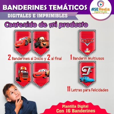Cars Rayo Mcqueen Banderines Temáticos Imprimibles para Cumpleaños