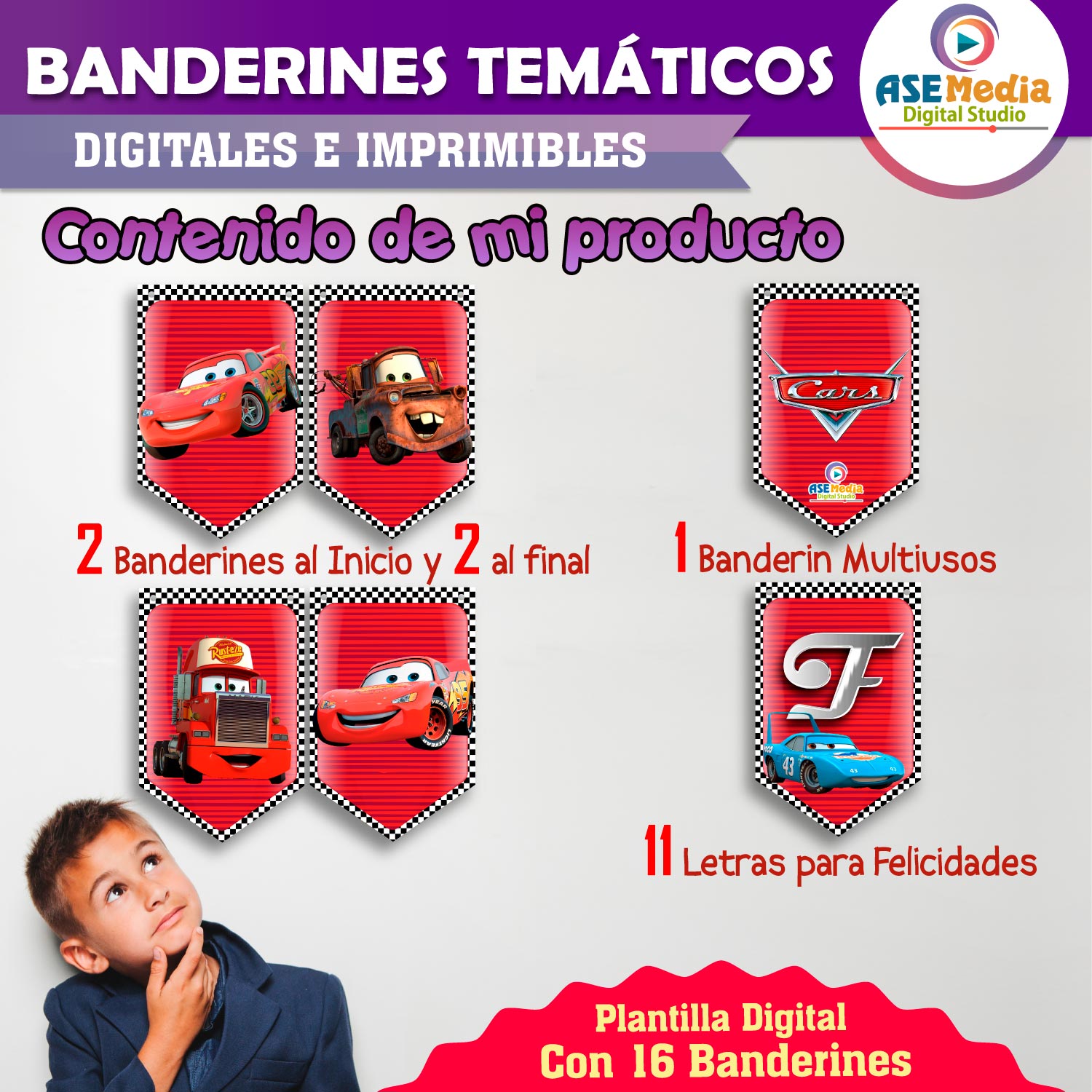 Cars Rayo Mcqueen Banderines Temáticos Imprimibles para Cumpleaños
