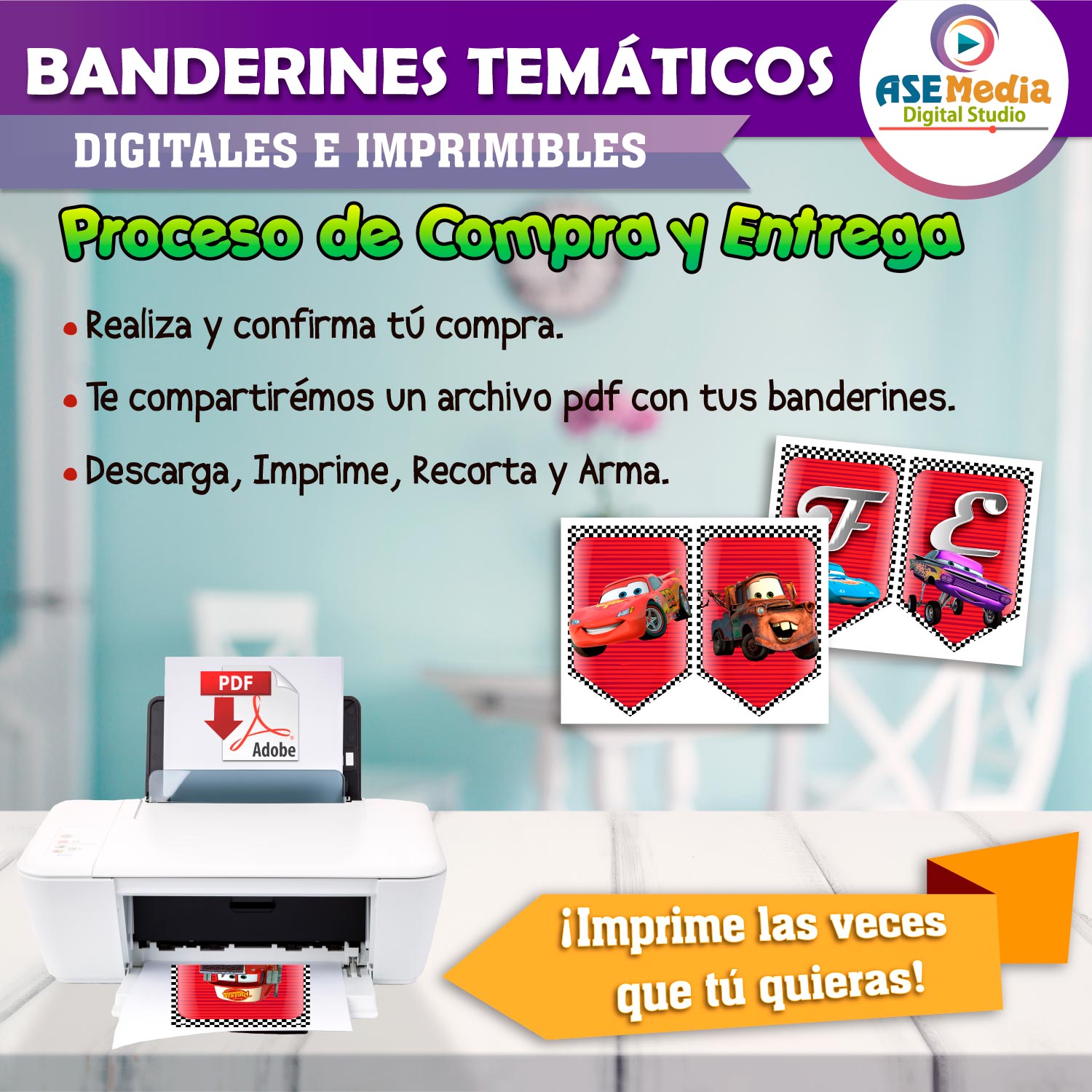 Cars Rayo Mcqueen Banderines Temáticos Imprimibles para Cumpleaños