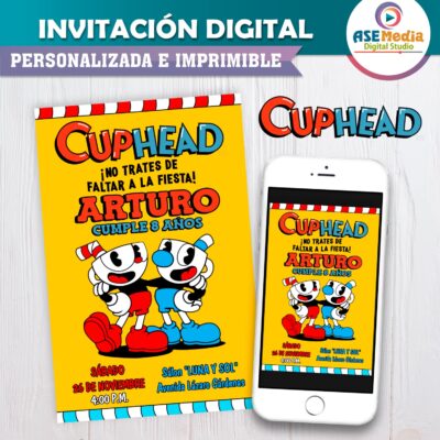 Cuphead Invitación de Cumpleaños Digital Personalizada