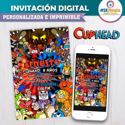Cuphead Invitación de Cumpleaños Digital Personalizada #2