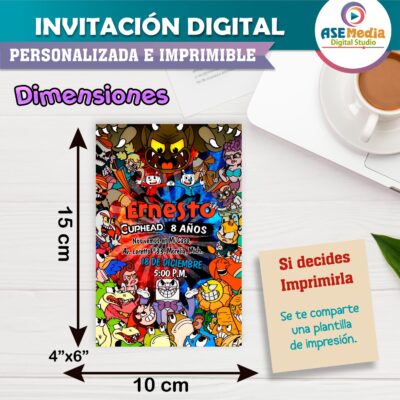 Cuphead Invitación de Cumpleaños Digital Personalizada #2