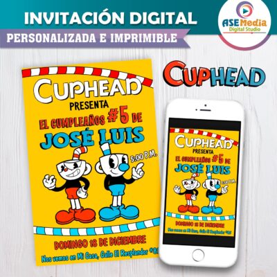 Cuphead Invitación de Cumpleaños Digital Personalizada #3