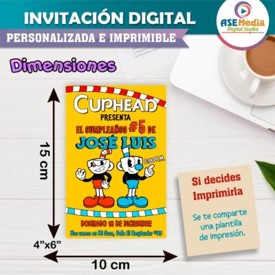 Cuphead Invitación de Cumpleaños Digital Personalizada #3