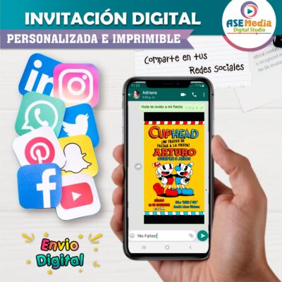 Cuphead Invitación de Cumpleaños Digital Personalizada