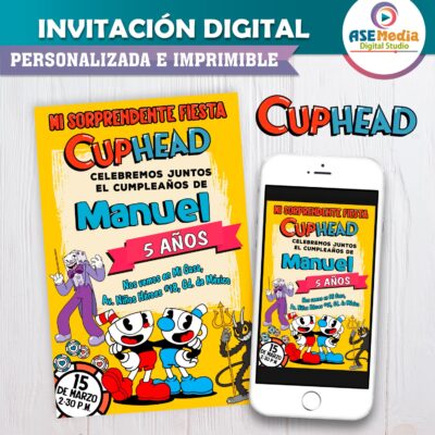 Cuphead Invitación de Cumpleaños Digital Personalizada #4