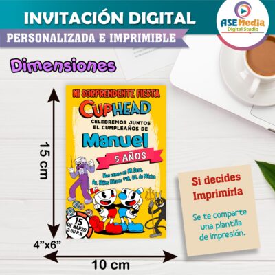 Cuphead Invitación de Cumpleaños Digital Personalizada #4