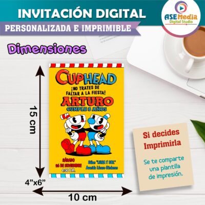 Cuphead Invitación de Cumpleaños Digital Personalizada