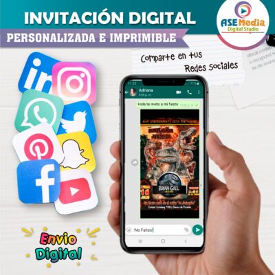 Jurassic World Invitación de Cumpleaños Digital Personalizada