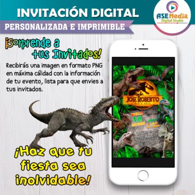Jurassic World Dominion Invitación de Cumpleaños Digital Personalizada