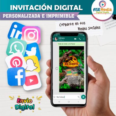 Jurassic World Dominion Invitación de Cumpleaños Digital Personalizada