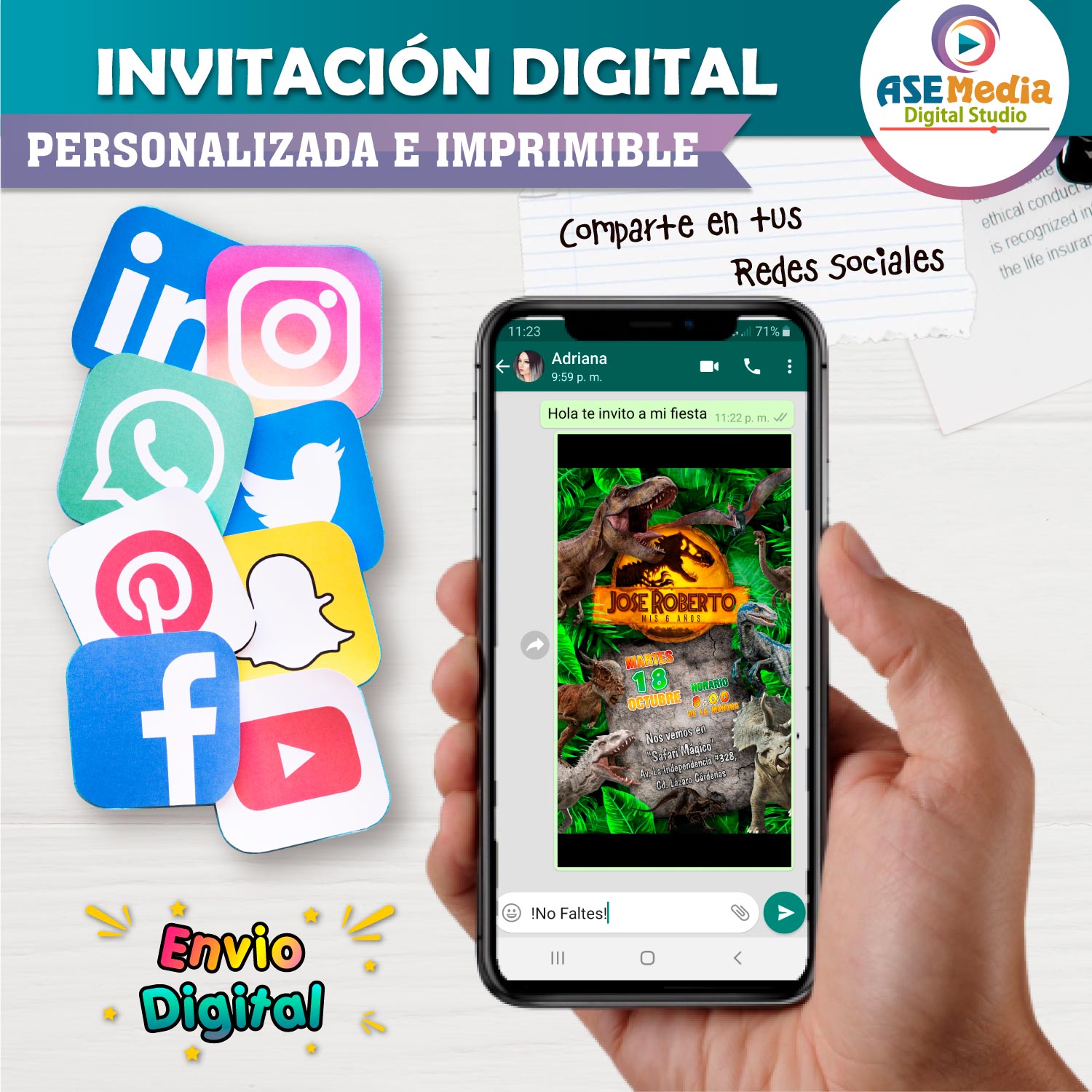 Jurassic World Dominion Invitación de Cumpleaños Digital Personalizada