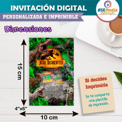 Jurassic World Dominion Invitación de Cumpleaños Digital Personalizada