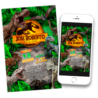 Jurassic World Dominion Invitación de Cumpleaños Digital Personalizada