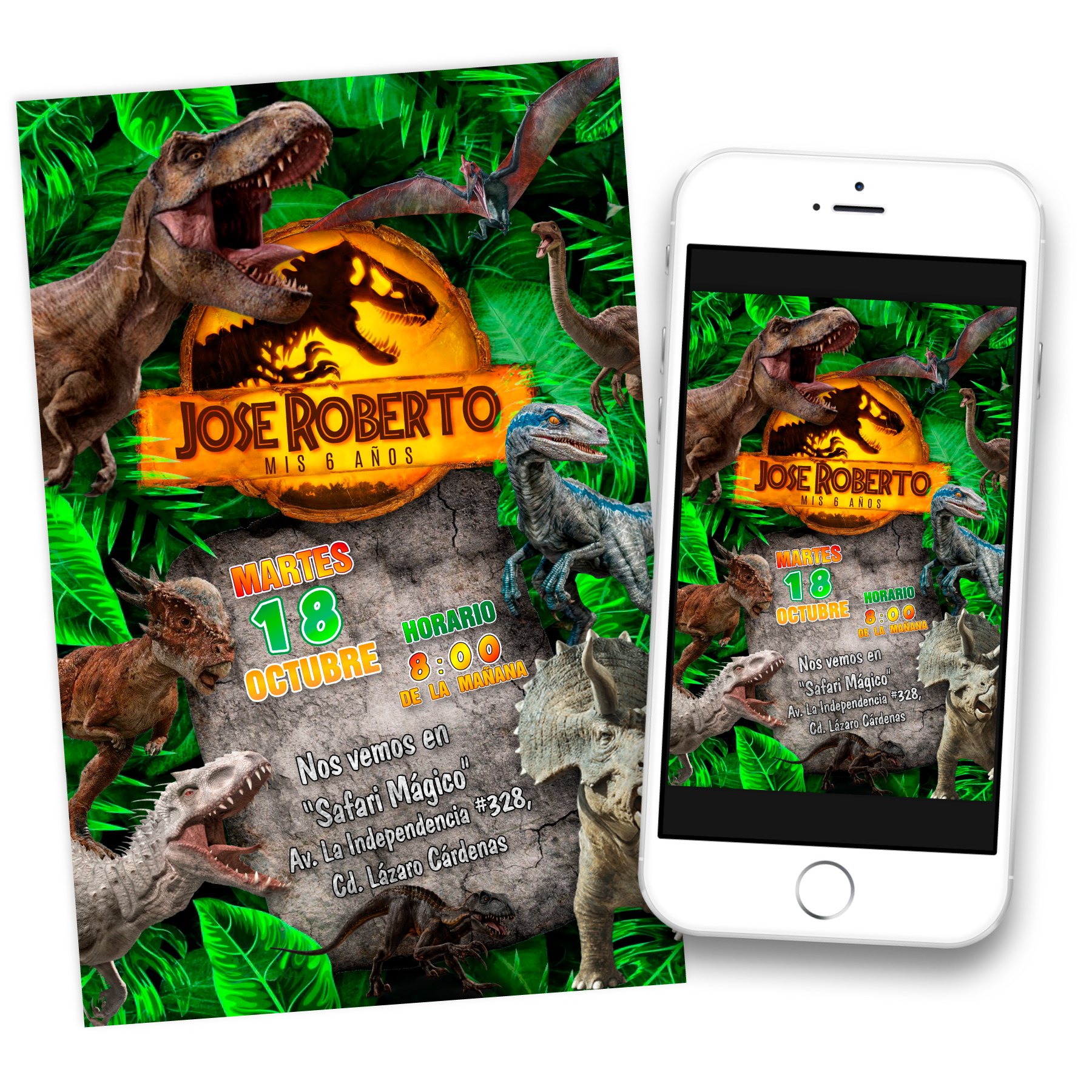 Jurassic World Dominion Invitación de Cumpleaños Digital Personalizada