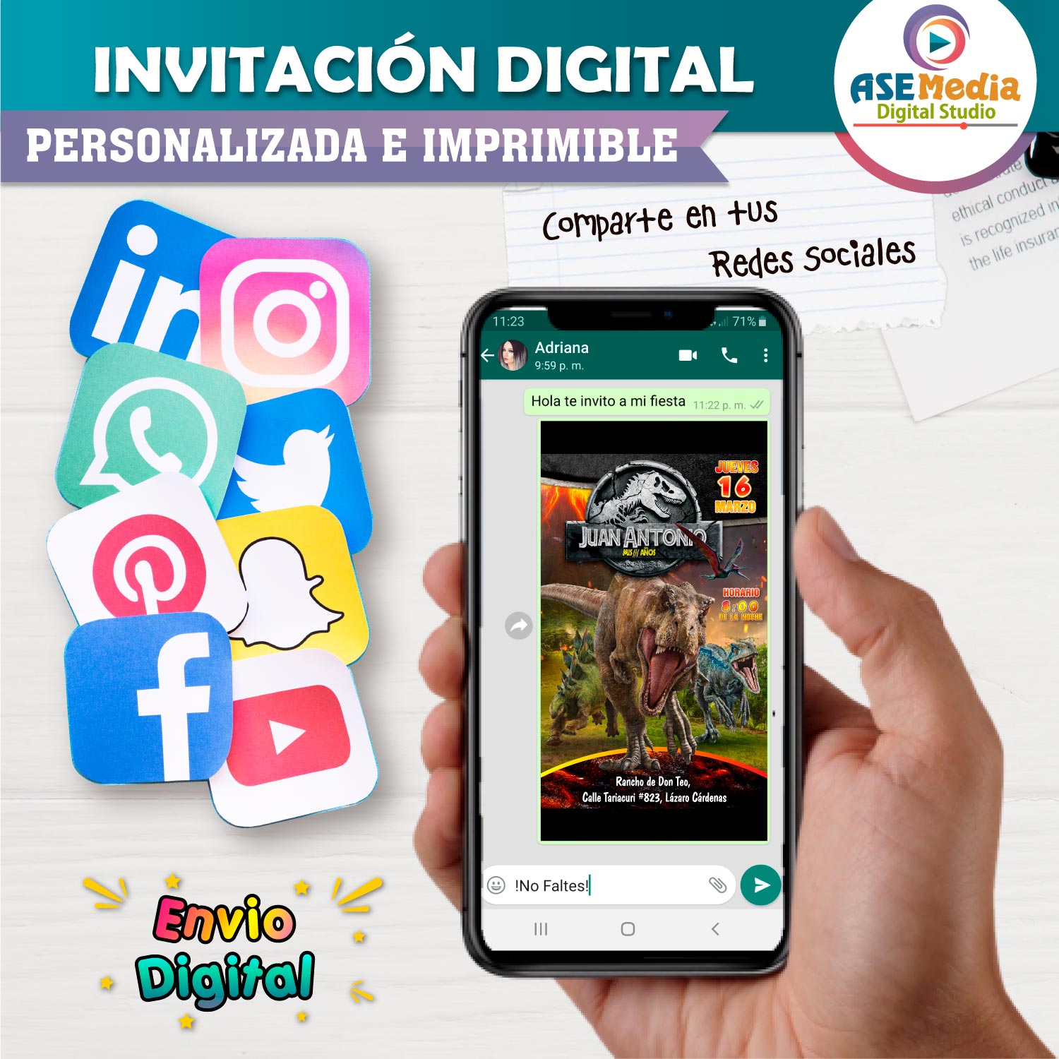 Jurassic World, El Reino Caido Invitación de Cumpleaños Digital Personalizada