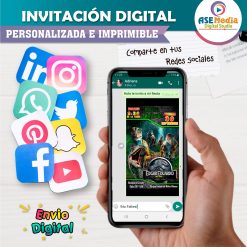 Jurassic World Velociraptor Invitación de Cumpleaños Digital Personalizada
