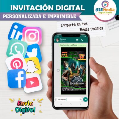 Jurassic World Velociraptor Invitación de Cumpleaños Digital Personalizada