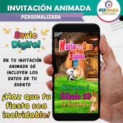 Masha y El Oso Invitación Animada en Video para Cumpleaños