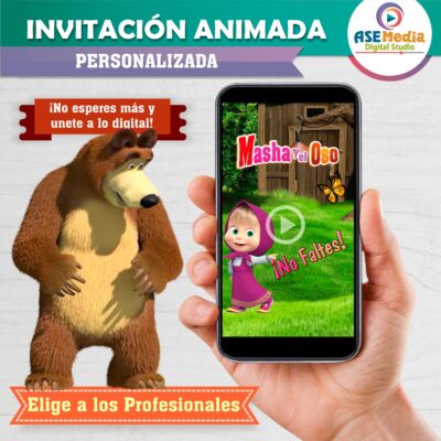 Masha y El Oso Invitación Animada en Video para Cumpleaños