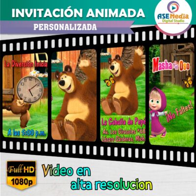 Masha y El Oso Invitación Animada en Video para Cumpleaños