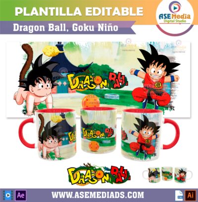 Dragon Ball Goku Niño Plantilla Editable para Taza de Sublimación