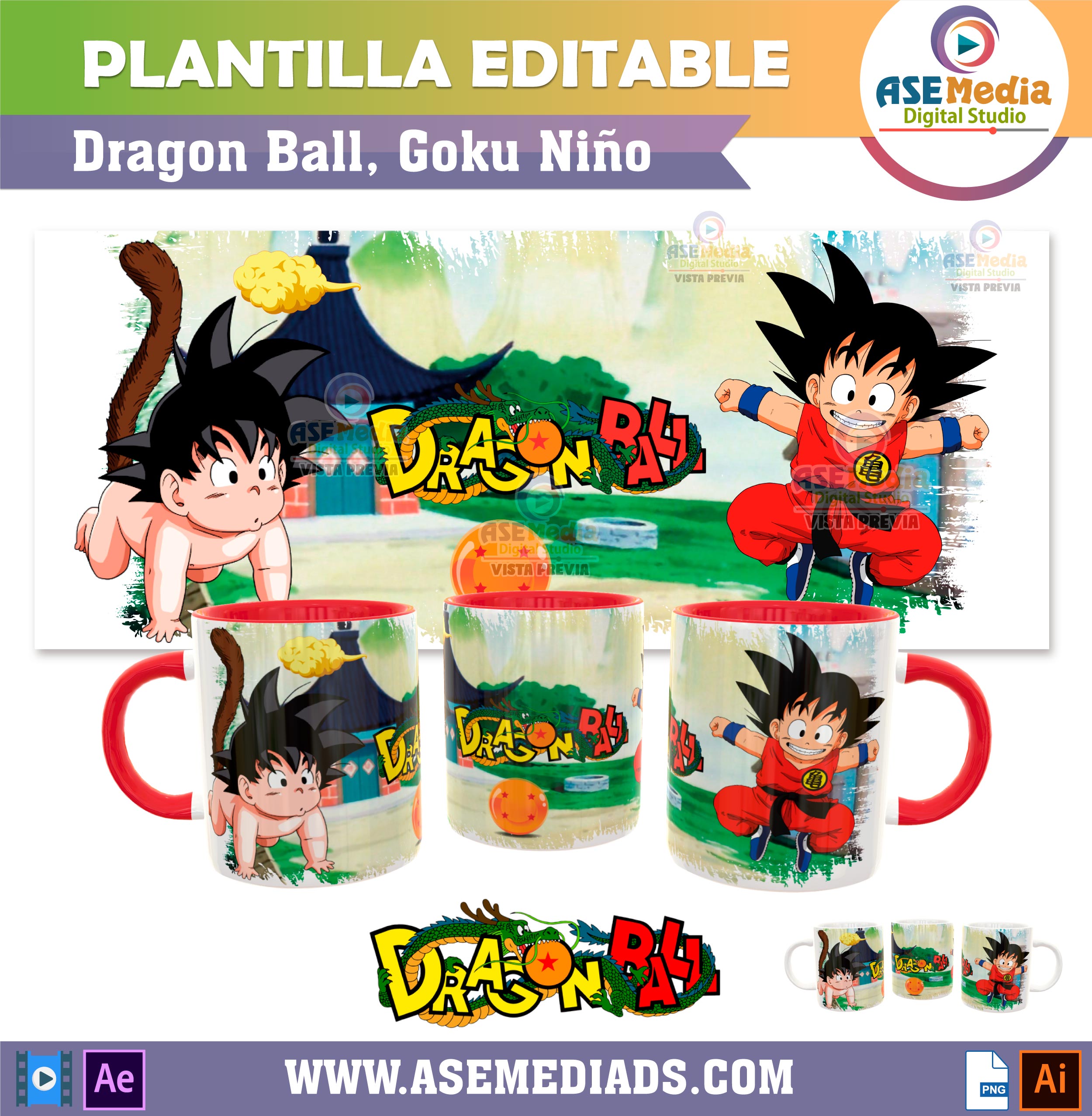 Dragon Ball Goku Niño Plantilla Editable para Taza de Sublimación –  AseMedia Digital Studio