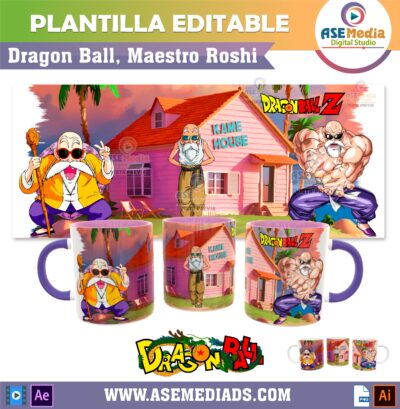 Dragon Ball Maestro Roshi Plantilla Editable para Taza de Sublimación