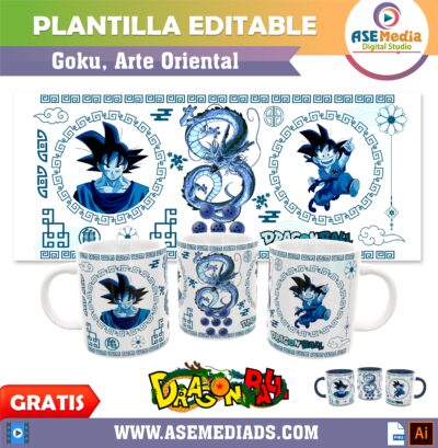 Dragon Ball Goku Arte Oriental Plantilla Editable para Taza de Sublimación Gratis