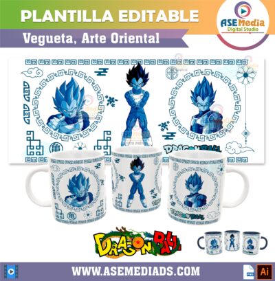 Dragon Ball Vegueta Arte Oriental Plantilla Editable para Taza de Sublimación