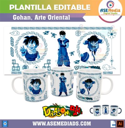 Dragon Ball Arte Oriental Paquete de 6 Plantillas Editables para Sublimación de Tazas - Imagen 6
