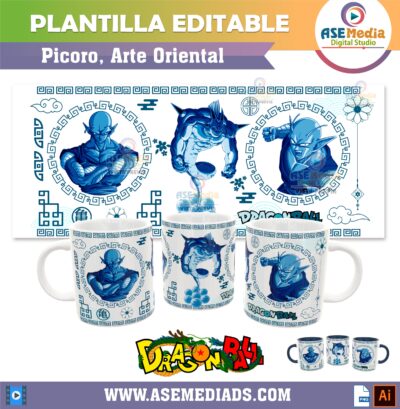 Dragon Ball Arte Oriental Paquete de 6 Plantillas Editables para Sublimación de Tazas - Imagen 7