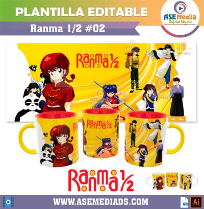 Ranma y Medio 1/2 ½ Plantilla Editable para Taza de Sublimación #02