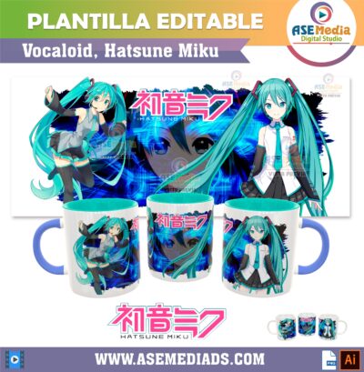 Vocaloid, Hatsune Miku Plantilla Editable para Taza de Sublimación