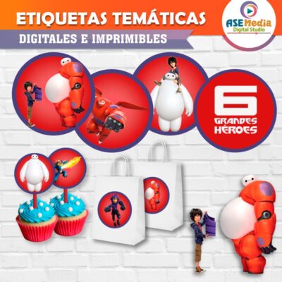 6 Grandes Héroes Baymax Etiquetas Temáticas Imprimibles