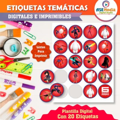 Alternative view of 6 Grandes Héroes Baymax Etiquetas Temáticas Imprimibles