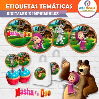 Masha y El Oso Etiquetas Temáticas Imprimibles