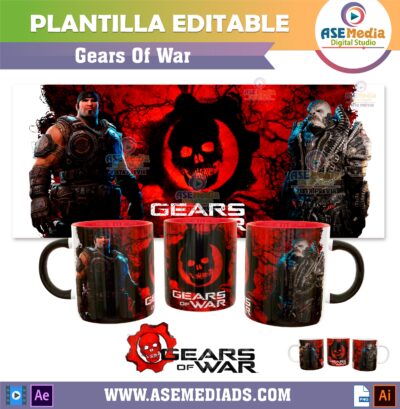 Gears of War Plantilla Editable para Taza de Sublimación