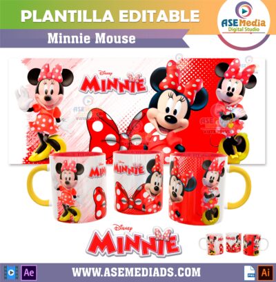 Minnie Mouse Plantilla Editable para Taza de Sublimación
