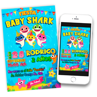 Baby Shark Invitación de Cumpleaños Digital Personalizada